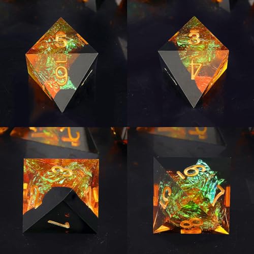 Haxtec Sharp Edge DND Dice Set, Holographic Resin Polyhedral RPG Dice | Galaxy D&D Dice, Compatible with Dungeons and Dragons, Yellow Black Handmade 7-Die with Metal Case, MTG Gifts - color: Yellow Black