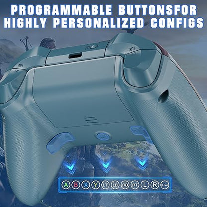 Xexvyrin Wireless for X-Box Controller, Compatible with X-box One X|S, Series PC, Special Edition Custom Controller 6-Axis Motion Control/3.5mm Audio Jack/Dual Vibration/Macro Function/Turbo（ Blue）