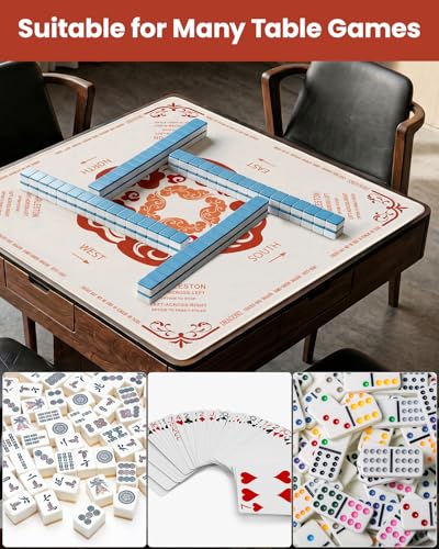Mahjong Mat for Table, 32.4×32.4 Non-Slip Rubber Mahjong Mats with Mahjong Card 2026, Neoprene Mah Jong Mat with Carrying Bag for Poker, Board Games, Dominoes,Cards & Tile Games - color: Red Cloud