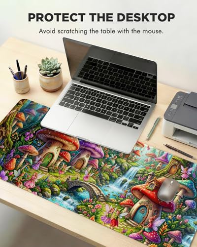 Mouse Pad, Desk Mat, 31.5x11.8in Large Mousepad, Mushroom House | Desk Pad with Stitched Edge & Rubber Non-Slip Bottom, Gaming Mouse Pad, Extended Mousepad for Home, Office - color: Mushroom House