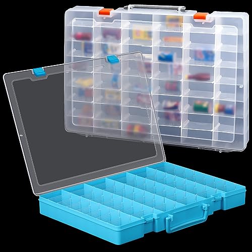 2 Pcs Large 48 Grids Plastic Storage Bead Organizer Box, Tackle Box, Compartment Organizer Container with Adjustable Dividers for Jewelry Art Crafts Toys Screw Small Parts(Clear, Blue) - color: Clear, Blue