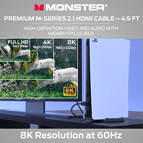 Monster M3000 Ultra High Speed HDMI Cable 4.9 ft, 8K 60Hz, 48 Gbps, HDR, ARC/eARC, 7.1 Audio, Braided Duraflex Jacket, Gold Plated Connectors, HDMI Cable for TV, Gaming, Monitor, Soundbar
