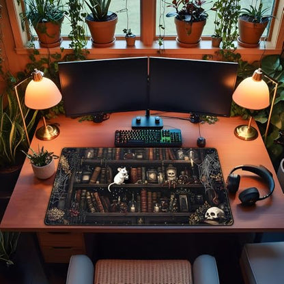 Dark Witchy Desk Mat Gaming Desk Pad Large Mouse Pad, Magician'S Fantasy Bookcase Gothic Mouse Mat XXL Laptop Keyboard Pad, Laptop Keyboard and Mouse Mat Desktop Protector Mat 31.5 X 15.7 in - color: D-black Gothic Bookshelf