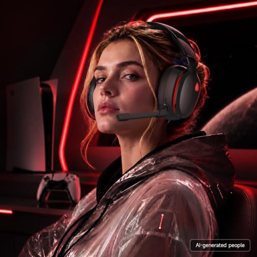 AOC 2.4GHz Wireless Gaming Headset for PS5, PS4 Fortnite & Call of Duty/FPS Gamers, PC, Switch, Bluetooth 6.0 Gaming Headphones with Noise Canceling Mic, 7.1 Virtual Surround, 45Hr Battery -BlackRed - color: Blackred