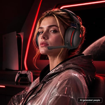 AOC 2.4GHz Wireless Gaming Headset for PS5, PS4 Fortnite & Call of Duty/FPS Gamers, PC, Switch, Bluetooth 6.0 Gaming Headphones with Noise Canceling Mic, 7.1 Virtual Surround, 45Hr Battery -BlackRed - color: Blackred