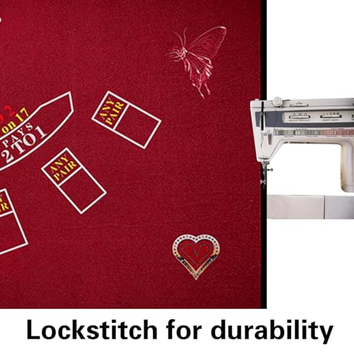 2-in-1 Casino Night Poker Mat, 36"x72" Double-Sided Texas Hold'em & Blackjack Felt Table Cover, Non-Slip Steel Clamps Included, Perfect for Game Night, Home & Casino Parties - color: Red