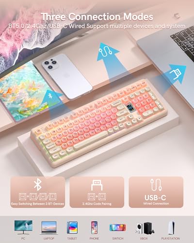 Keymatic Foundation Mechanical Keyboard,98% Pink Creamy Keyboard Gaming Keyboard,3 Mode with Multimedia Screen,RGB Backlit,Jelly MOA Profile keycaps for Win/Mac,Pink - color: Pink