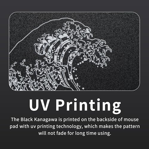 XVX Glass Gaming Mouse Pad, Black Kanagawa Hard Mousepads for Gaming,Professional Large Mouse Mat 16.2" x 12.2", Special Glass Surface with Improved Precision and Speed - color: Black(Kanagawa)