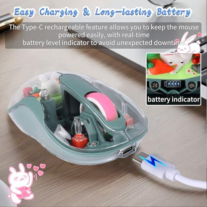 elec Space Cute Wireless USB C Mouse - Bluetooth Triple Mode Rechargeable Cartoon Mouse for Laptops, iPads & MacBook Air/Pro - Silent Operation, Portable Design, Unique Magnetic Character (Green) - color: green