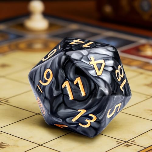 20 Sided DND Dice,D20 Giant Polyhedral Dice,55mm Titan Large Pearl Color D20 Dice,20 Sided Cube D&D Dice Set for Dungeons and Dragons, RPG, MTG Table Games(Black-Pearl Series) - color: D-20 Black