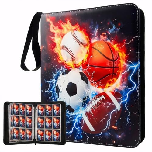 Trading Card Binder 9 Pocket, Card Binder Holds 900 Cards with 50 Removable Sleeves, Waterproof PU Leather with Zipper Card Collector Album Book Compatible with TCG Cards - color: Ball