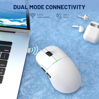 ATTACK SHARK X Ajazz AJ159 Superlight Gaming Mouse with RGB Charging Dock,PAW3395 26K DPI Sensor,56G Rechargeable Wireless Gaming Mouse,6 Programmable Buttons,Ergonomic Computer Mice USB3.0 for PC/MAC - color: AJ159P White