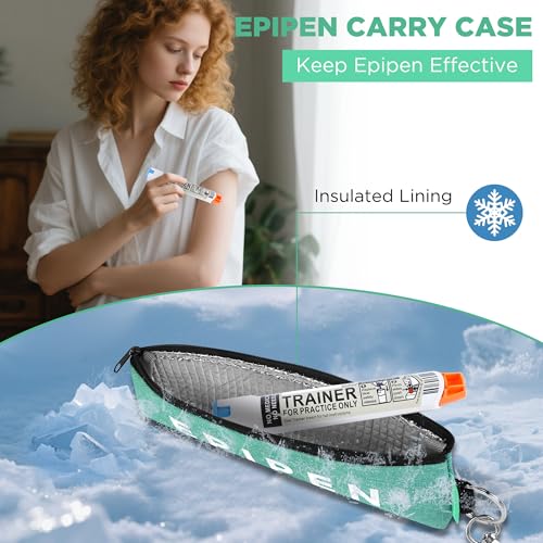 Portable EpiPen Carry Case, Insulated Emergency Medical Bag Maintain Med effectiveness, Fits 1 EpiPen, Asthma Inhaler, Auvi-Q, Allergy Medication, Travel EpiPen Holder for Adults or Kids (Green) - color: Green