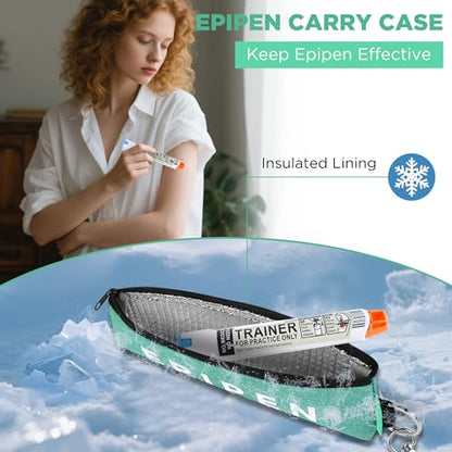 Portable EpiPen Carry Case, Insulated Emergency Medical Bag Maintain Med effectiveness, Fits 1 EpiPen, Asthma Inhaler, Auvi-Q, Allergy Medication, Travel EpiPen Holder for Adults or Kids (Green) - color: Green