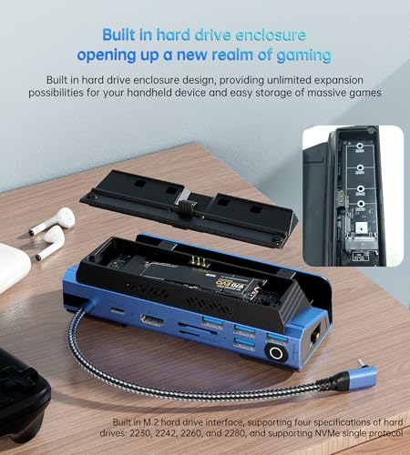 Legion Go/ROG Ally/Steam Deck Dock - 14-in-1 Docking Station Dismantling Dual Cool Fans Steam, M.2 NVMe Enclosure,4K@60Hz,4 USB Ports,100W PD Charging, Gigabit Ethernet Fit for Steam Deck - color: 14 in 1