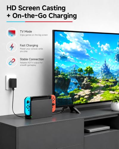 Dock Station for Switch/Switch OLED, Replacement 3-in-1 TV Dock Set with Original IC Module, AC Charger & High-Speed HDMI Cable for 1080P HD Output & Console Charging（Not Compatible with Switch 2）