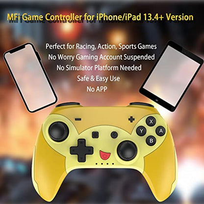 Megadream Controller for iPhone, iPad Controller Joystick Joypad with Adjustable Clamp for iOS 13.4+ Version iPhone/iPad, iPhone 13/13 Pro/Mini, iPhone 12 Pro/Mini, Not for TV - Yellow [Direct Play] - color: Yellow