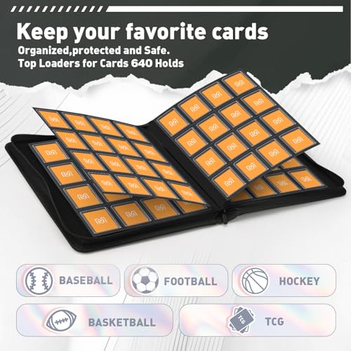16 Pocket Toploader Binder,Holds 640 TopLoaders (16Black) | Top Loader Binder for 3" x 4"Rigid Cards,Sleeves Card Collection Binder,20 Double Sided Pages with Trading & Sports Holder - color: 16Black
