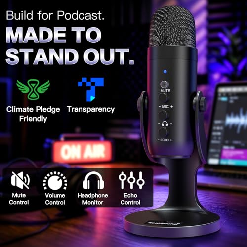 ZealSound Podcast Microphone for PC, Noise Cancellation USB Mic with Gain, Volume Adjustment & Mute Button, Monitoring & Echo, for YouTube, TikTok, Podcasting, Streaming, iPhone, iPad, Android, Mac - color: Black