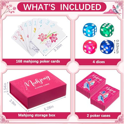 Soulchen 168-Piece PVC American Mahjong Card Print Set,Blossom,Hot Pink | Lightweight Waterproof Format with 4 Dice and Storage Case, for Clubs, Pool, Cruises, Trips, Family Game Nights - color: Hot Pink, style: Blossom
