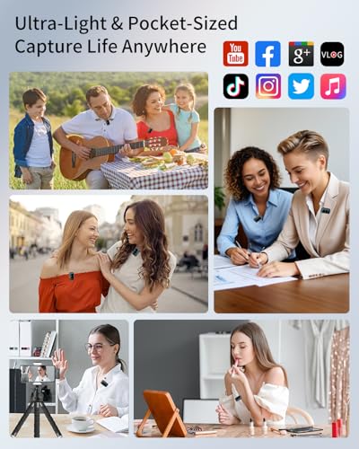 Wireless Lavalier Microphone for iPhone Android, mini Bluetooth mic | Mic with Smart Noise Reduction, Reverb Effect, 30H+ Battery Life for Vlog, YouTube, TikTok, Podcast, Recording and Streaming - size: 2T2R Black Mic for iOS/Android