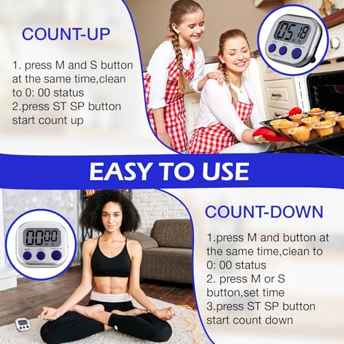 Leumoi 24 Pack Multi-Function Digital Timers with Magnetic Back, Large LCD Display, Loud Alarm, Count up & Countdown, Memory Function for Cooking, Classroom, Study, Exercise & Work(Sliver and Blue) - color: Sliver and Blue