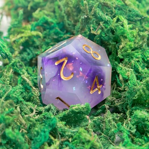 Haxtec Sharp Edge Dice Set Black Purple White Resin DND Dice Set Glitter Polyhedral D&D Dice Compatible with Dungeons and Dragons - color: Purple Pink