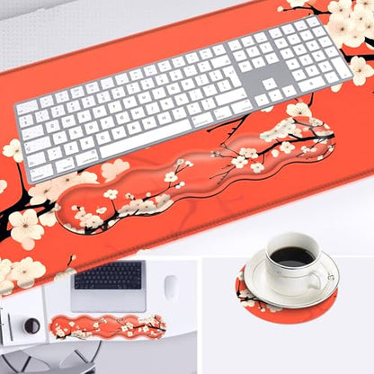 Large Mouse Pad and Keyboard Wrist Rest, Desk Pad for Keyboard and Mouse, 4-in-1 Large Gaming Mouse Pad with Wrist Support, Desk Mat for Home Office Study Game,Beautiful Flowers - color: Beautiful Flowers