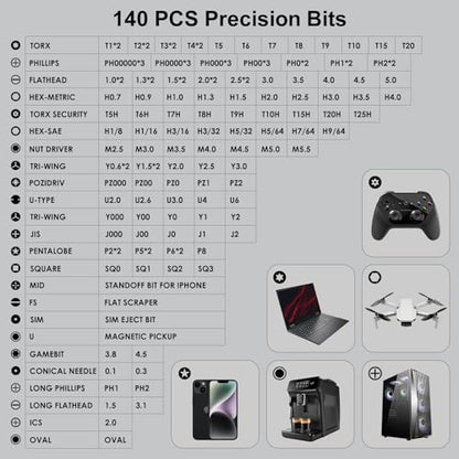 STREBITO 153 in 1 Precision Screwdriver Set, Mini Screwdriver Set with Case | 140 Magnetic Precision Bits, Practical Accessories, Electronics Tool Kit for Computer, Laptop, Phone, PC, Game Controller, RC - color: Black