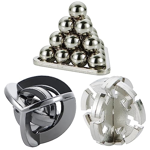 Brain Teaser Puzzles- 3 PCS Metal Puzzles Kit Metal Cast Puzzle Games Toys | Unlock Interlock Puzzles Box Mind IQ Logic Test Disentanglement Games Toys for 15+ Adults Office Supplies WP140B - color: Silver World, size: 3PCS (Silcer)