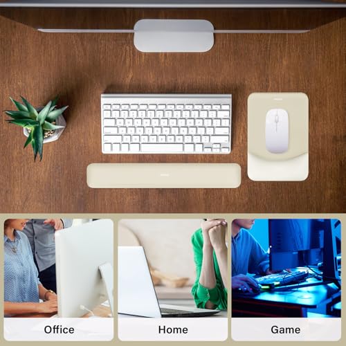 MOSISO Wrist Rest Support Mouse Pad & Keyboard Set, Khaki | Rectangular Ergonomic Mousepad, Non-Slip Base, Home/Office Pain Relief & Easy Typing, Neoprene Cloth & Raised Silicone Lining - color: Khaki
