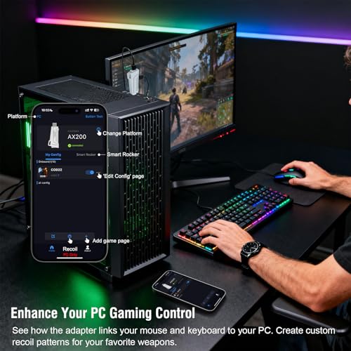 AX200 Keyboard and Mouse Adapter for PC, Keyboard Adapter Compatible with Nintendo Switch & PC, AX200 Converter for Playing FPS/TPS Games, App Customize Recoil, Smart Rocker, Aim Assist, Sensitivity