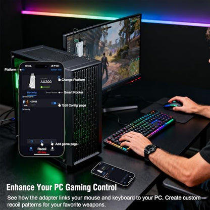 AX200 Keyboard and Mouse Adapter for PC, Keyboard Adapter Compatible with Nintendo Switch & PC, AX200 Converter for Playing FPS/TPS Games, App Customize Recoil, Smart Rocker, Aim Assist, Sensitivity