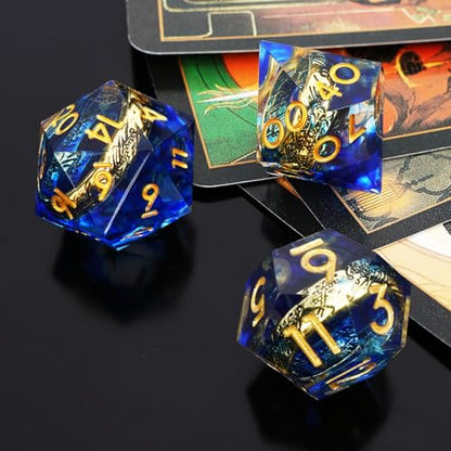 Golden Ring DND Dice Set, 7pcs D&D Polyhedral Sharp Edge Resin Dice with Box, Rings Dice Set for Role Playing Dungeons and Dragons, Playing Games for D and D MTG RPG Table Game Gifts (Blue) - color: Ring Blue, style: Ring