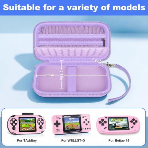 casmilee Handheld Game Console Case for WELLST·G/TaddToy/Beijue | Hard Shell, Padded Divider and Mesh Pocket, Carabiner Carry, for Kids and Adults, Case Only, Purple - color: Purple