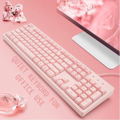 Basaltech Pink Wired Keyboard with Rainbow LED Backlit | Full Size 104 Key USB Gaming Keyboard,Quiet Creamy Typing and Double Shot Keycaps Light Up Keyboard for PC, Mac, Laptop