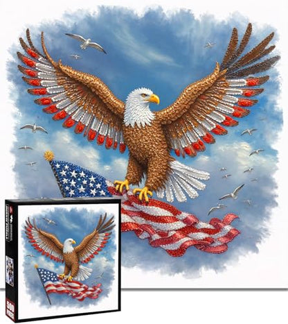 American Flag Eagle Puzzles for Adults 500 Pieces, 18.1"x18.1" | USA Patriotic Jigsaw Puzzle, Letters on Back, Reference Poster Included, Family Challenging Funny Perfect for Game Nights - color: Flag & Eagle