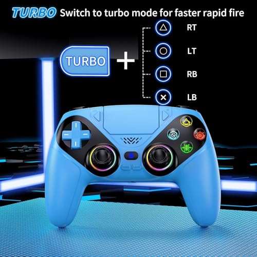 Nonbliep RGB Wireless Controller for PS5/PC, Bluetooth Controller with Turbo, Macro, 6-Axis Motion Control, Dynamic Vibration, 3.5mm Audio Jack, 1000mAh Battery, Speaker (Blue) - color: Blue