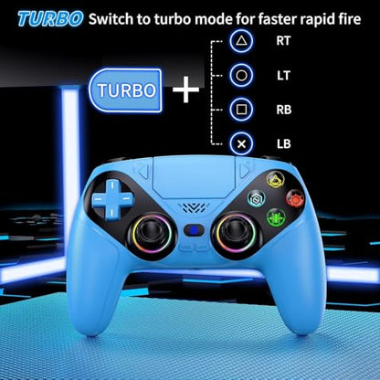 Nonbliep RGB Wireless Controller for PS5/PC, Bluetooth Controller with Turbo, Macro, 6-Axis Motion Control, Dynamic Vibration, 3.5mm Audio Jack, 1000mAh Battery, Speaker (Blue) - color: Blue