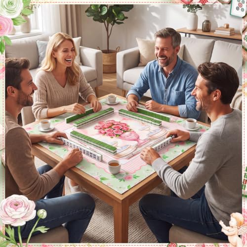 Pink Rose Mahjong Mat with Rules 31.5" x 31.5" Non-Slip Noise Reduction Gaming Mat with Carrying Bag Floral Mahjong Table Cover for Poker Board Card Games Dominoes - style: Romantic Pink Rose