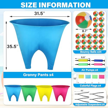 24Pcs Granny Pants Yard Game Funny Field Day Outdoor Games for Adults Kids and Family Gaint Pant Set for Brithday Party Tossing Games Activities for Groups - size: 4 Large