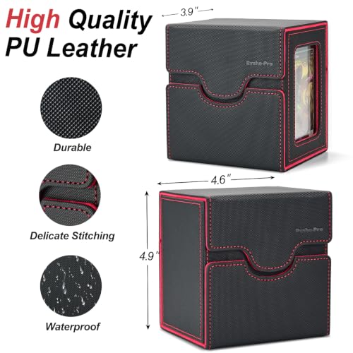 Commander Deck Box for MTG/PTCG/TCG - Patent Pending, Black Red | Card Deck Box with Display Fits 100+ Double-Sleeved Cards, Magnetic Trading Card Box with Dice Tray & 35PT Card Holder - color: Black Red