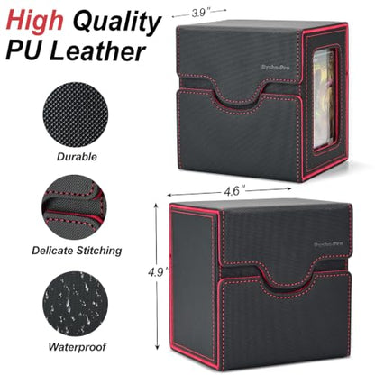 Commander Deck Box for MTG/PTCG/TCG - Patent Pending, Black Red | Card Deck Box with Display Fits 100+ Double-Sleeved Cards, Magnetic Trading Card Box with Dice Tray & 35PT Card Holder - color: Black Red