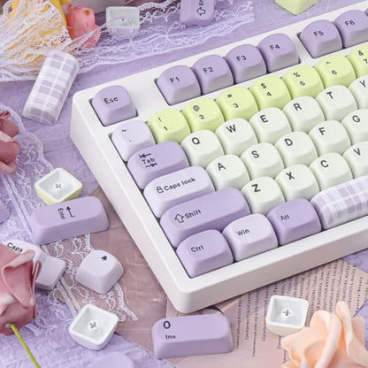 Tsungup MOA Purple&Yellow Keycaps, 130 Keys Taro Fanggezi Custom Keycaps | PBT Cute Dye Sub Key Caps Keyboard Keycap Set for MX Switches Mechanical Keyboard - color: Purple Yellow
