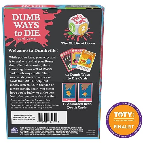 Spin Master Games Dumb Ways to Die Survival Strategy Party Card Game | Viral Meme, Cartoon Themed Survival Game, Be the Last Bean Standing to Win, Fun for Family Game Night, 2-5 Players, Ages 12+ - style: Modern