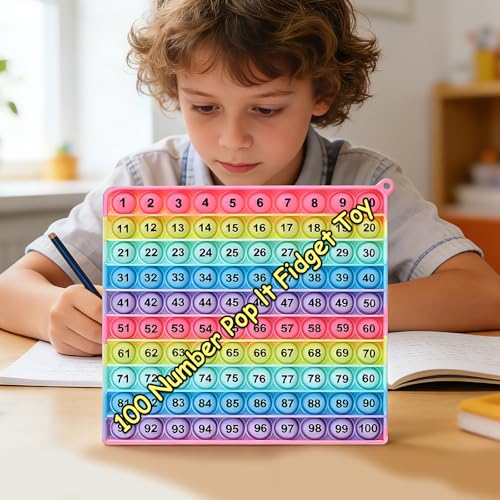 Math operations1-100 Number Learning Pop Fidget Toy, Rainbow Colors, Large Square Math Educational Sensory Game - color: 1-100 Number Learning
