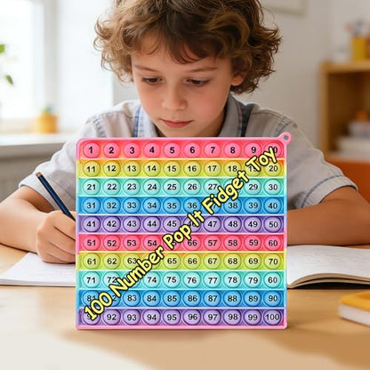 Math operations1-100 Number Learning Pop Fidget Toy, Rainbow Colors, Large Square Math Educational Sensory Game - color: 1-100 Number Learning