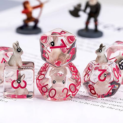 Bunny DND Animal Resin D&D Dice Set, 7pcs Polyhedral Dice (D4, D6, D8, D10, D12, D20, D%) for Dungeons and Dragons, RPG, MTG, Role Playing Games - color: Bunny