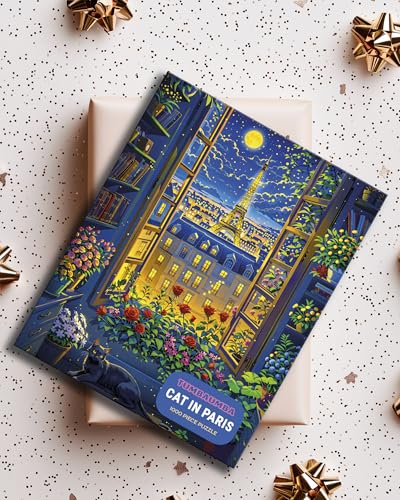 Cat in Paris. TUMBAUMBA, Puzzles for Adults 1000 Pieces, Detailed Art Puzzle, Mate Finish Jigsaw Puzzles, Poster Included, Challenging Atmospheric France Puzzles, Cozy Evening Paris Scene - color: Cat in Paris