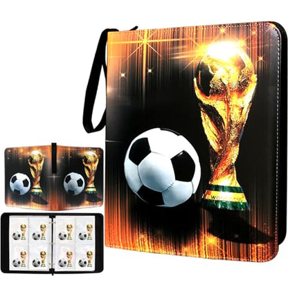Trading Card Binder 400 Pockets, Soccer Card Binder Holder with 50 Removable Sleeves Fits 400 Sport Cards, Soccer Card Gifts Collector Album with Zipper Storage Display Case - color: Soccer